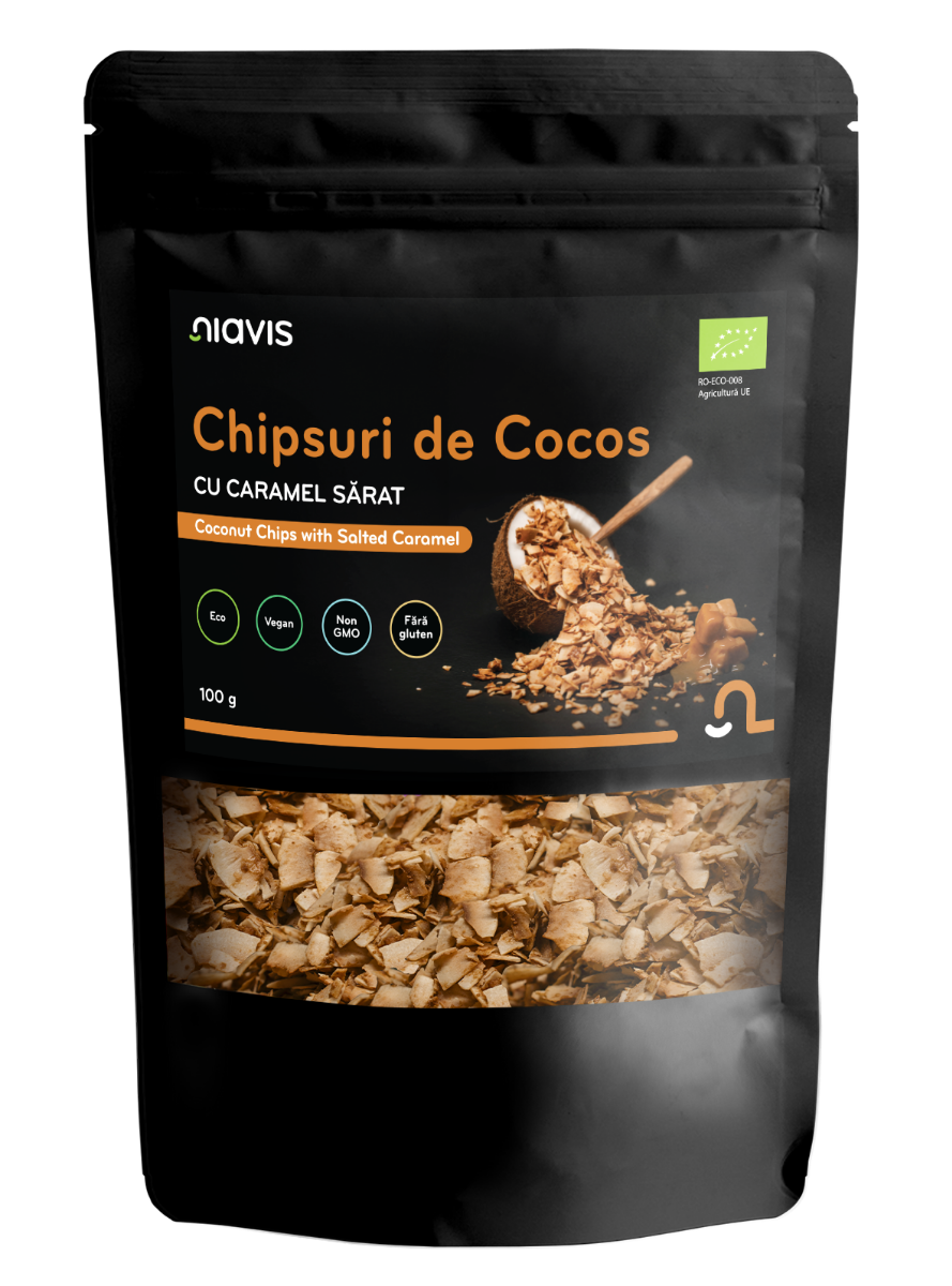 Chipsuri de cocos cu caramel sarat Eco, 100g, Niavis