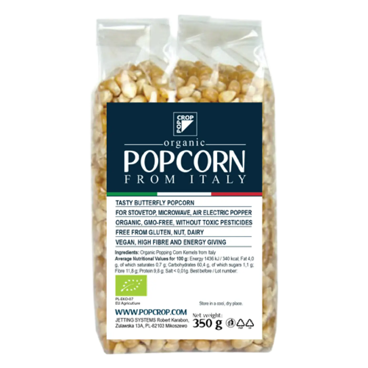 Porumb galben bio popcorn, 350g, Popcrop