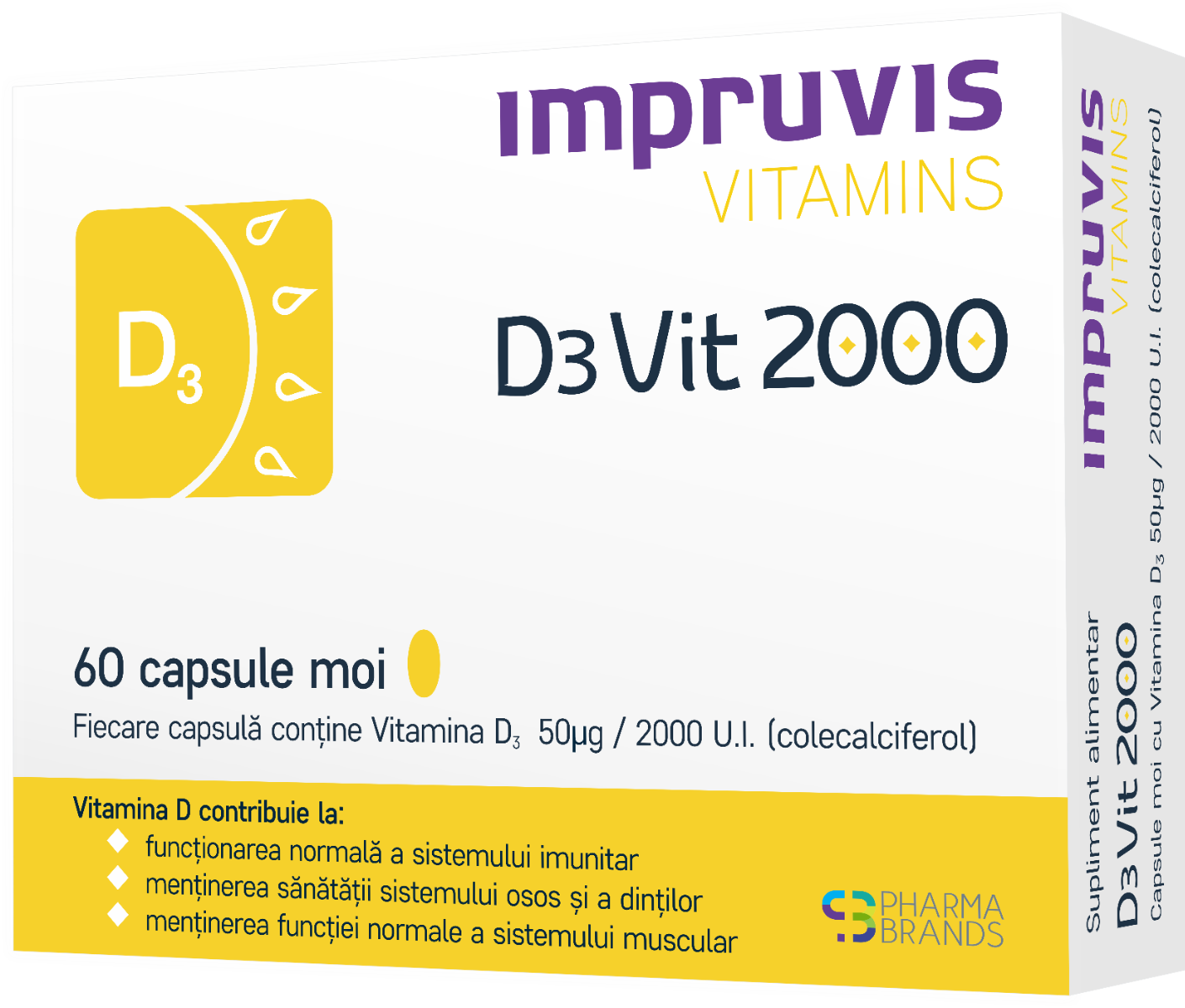 D3vit 2000 cu vitamina D3 2000 U.I., 60 capsule moi, Pharma Brands