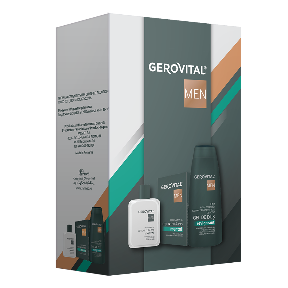 Set Men Lotiune dupa ras 100ml + Gel de dus revigorant 3 in 1 400ml, Gerovital