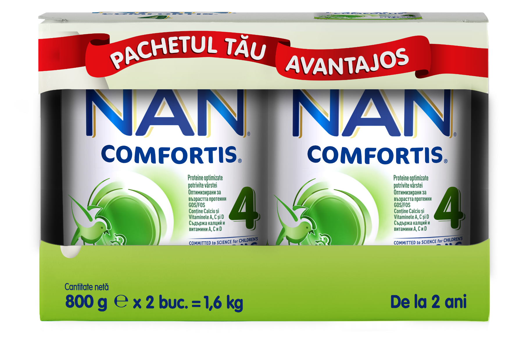 Produs pe baza de lapte praf fortifiat NAN Comfortis 4 de la 2 ani, 2 x 800g, Nestle