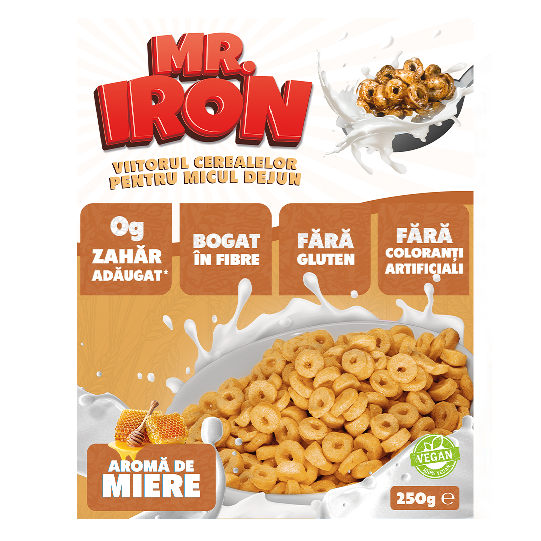 Cereale din ovaz fara zahar si fara gluten Miere inghetata, 250g, Mr. Iron