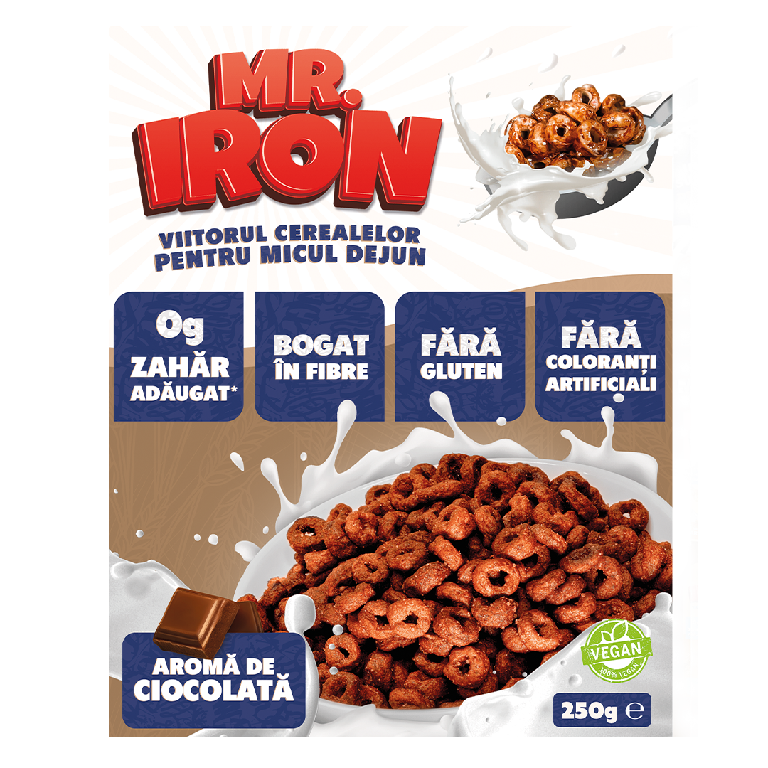 Cereale din ovaz fara zahar si fara gluten Ciocolata inghetata, 250g, Mr. Iron