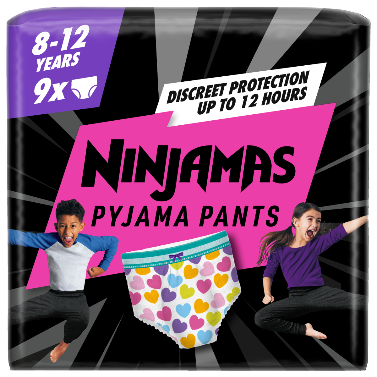 Scutece-chilotel de noapte pentru fetite 8-12 ani 27-43kg, 9 bucati, Ninjamas