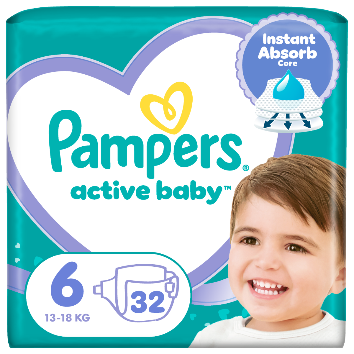 Scutece Active Baby Marimea 6 pentru 13-18kg, 32 bucati, Pampers
