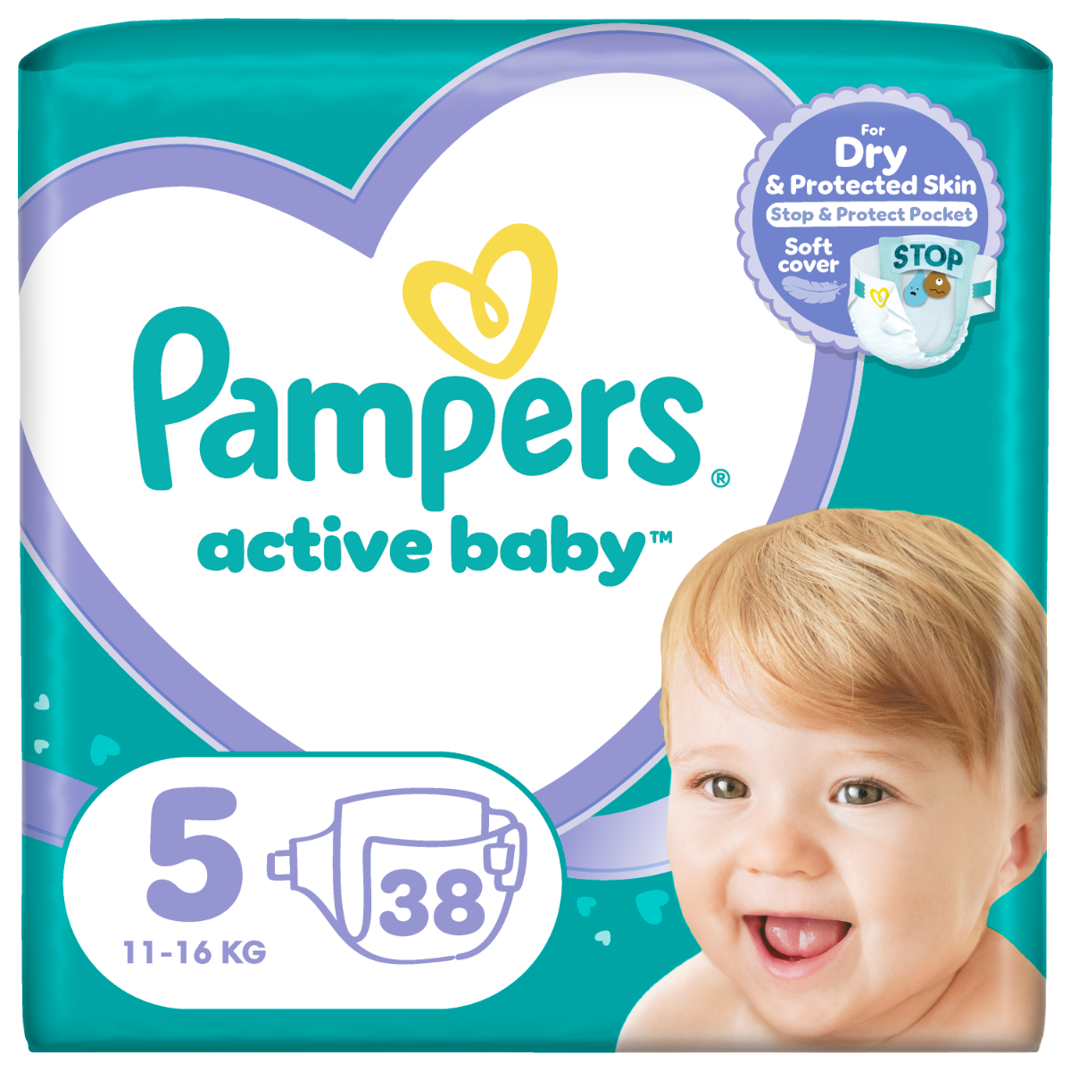 Scutece Active Baby Marimea 5 pentru 11-16 kg, 38 bucati, Pampers