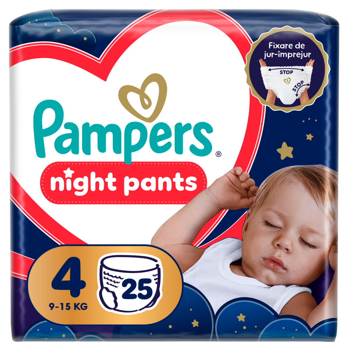 Scutece-chilotel de noapte Night Pants Marimea 4 pentru 9-15 kg, 25 bucati, Pampers