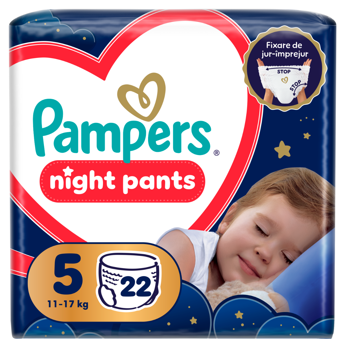 Scutece-chilotel de noapte Night Pants Marimea 5 pentru 12-17 kg, 22 bucati, Pampers