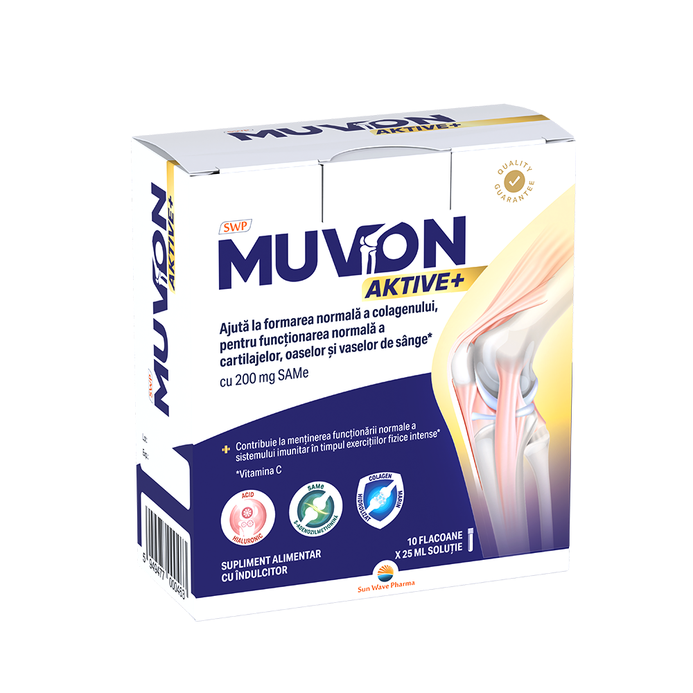 Supliment alimentar pentru articulatii Muvon Aktive Plus, 10 fiole, Sun Wave Pharma