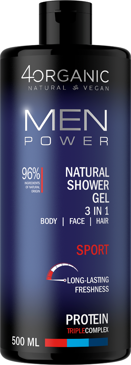 Gel de dus 3 in 1 Sport Men Power, 500ml, 4Organic