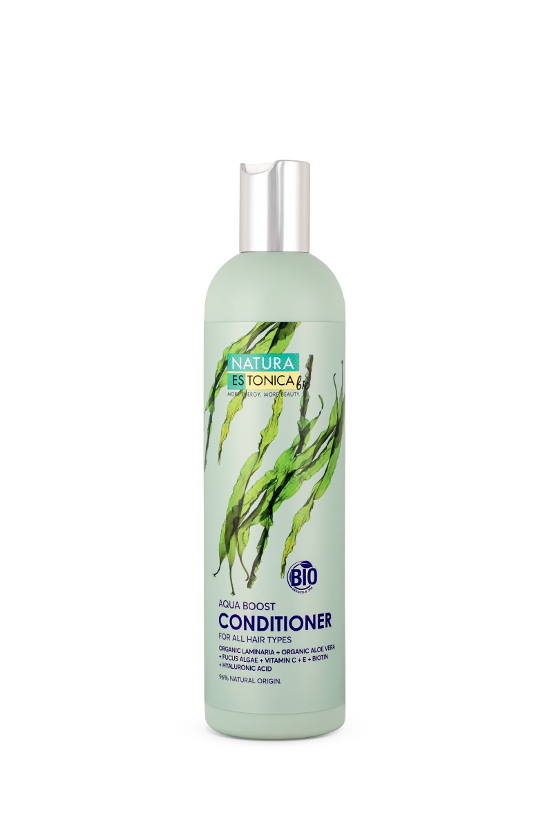 Balsam de par cu acid hialuronic aloe vera si alge marine Aqua Boost, 400ml, Natura Estonica