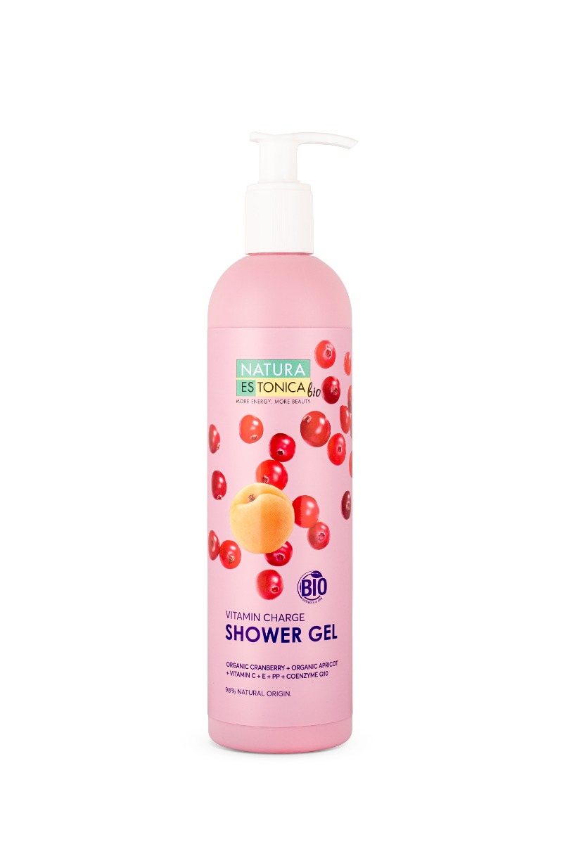 Gel de dus natural cu merisor si caise Vitamin Charge, 400ml, Natura Estonica