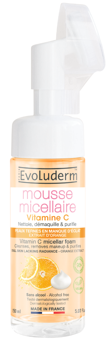 Spuma micelara de curatare cu perie din silicon Vitamin C, 150ml, Evoluderm