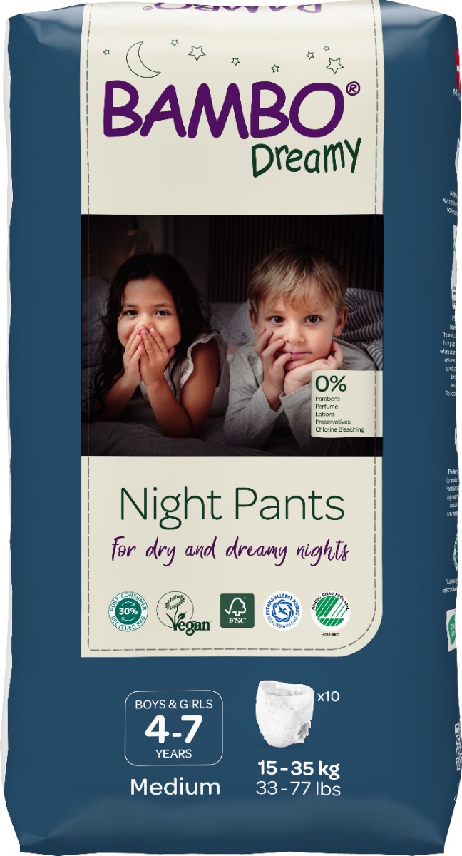Scutece chilot pentru copii Dreamy Night Pants 4-7 ani pentru 15-35kg, 10 bucati, Bambo Nature