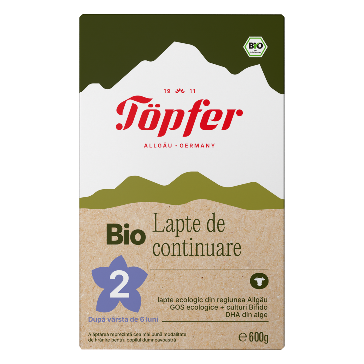 Lapte praf Bio 2 de la 6 luni, 600g, Topfer