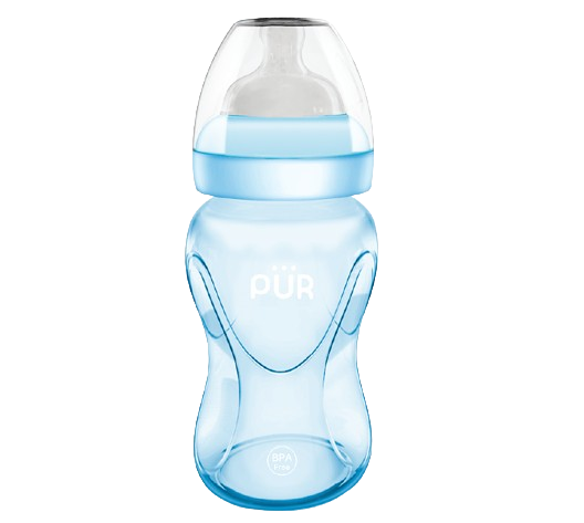 Biberon cu gura larga albastru +6luni, 250ml, PUR
