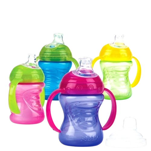 Pahar Stop Picatura cu manere si tetina +6 luni, 240ml, Nuby