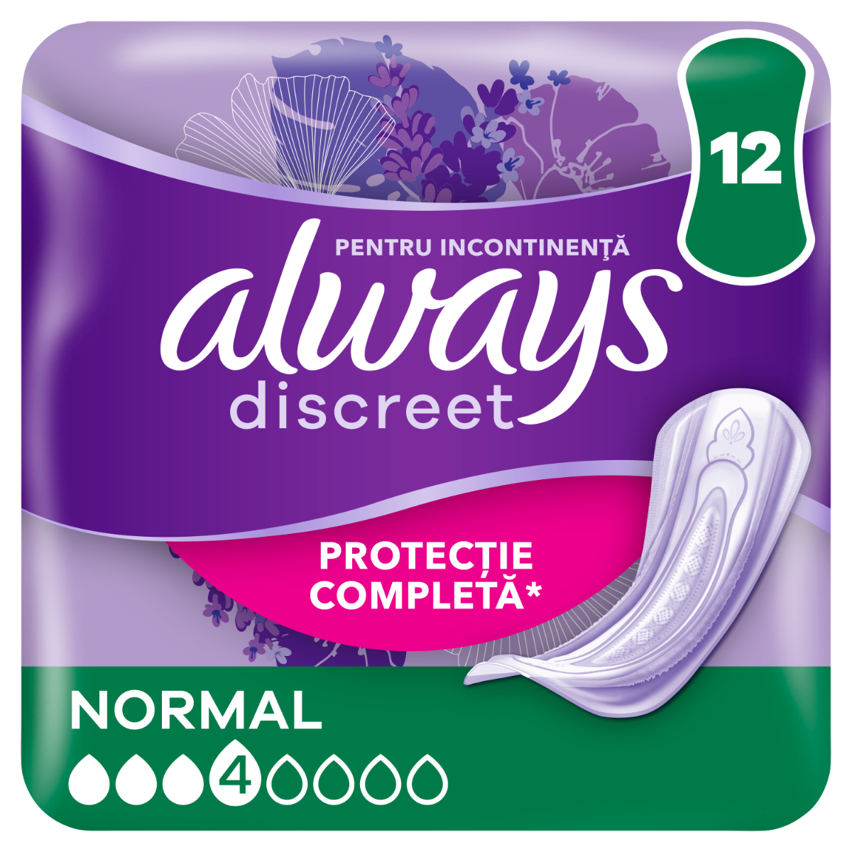 Absorbante pentru incontinenta urinara Discreet Normal, 12 bucati, Always