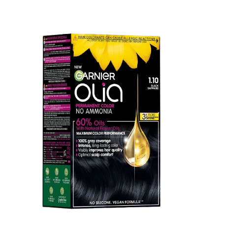 Vopsea de par permanenta fara amoniac 1.10 Black Sapphire Olia, 174ml, Garnier