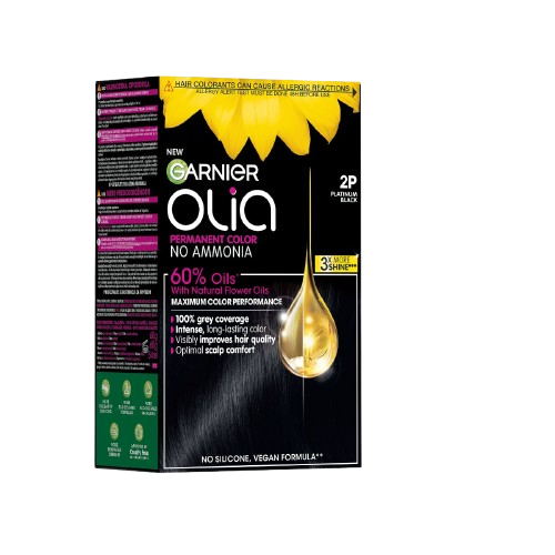 Vopsea de par permanenta fara amoniac 2P Platinum Black Olia, 174ml, Garnier