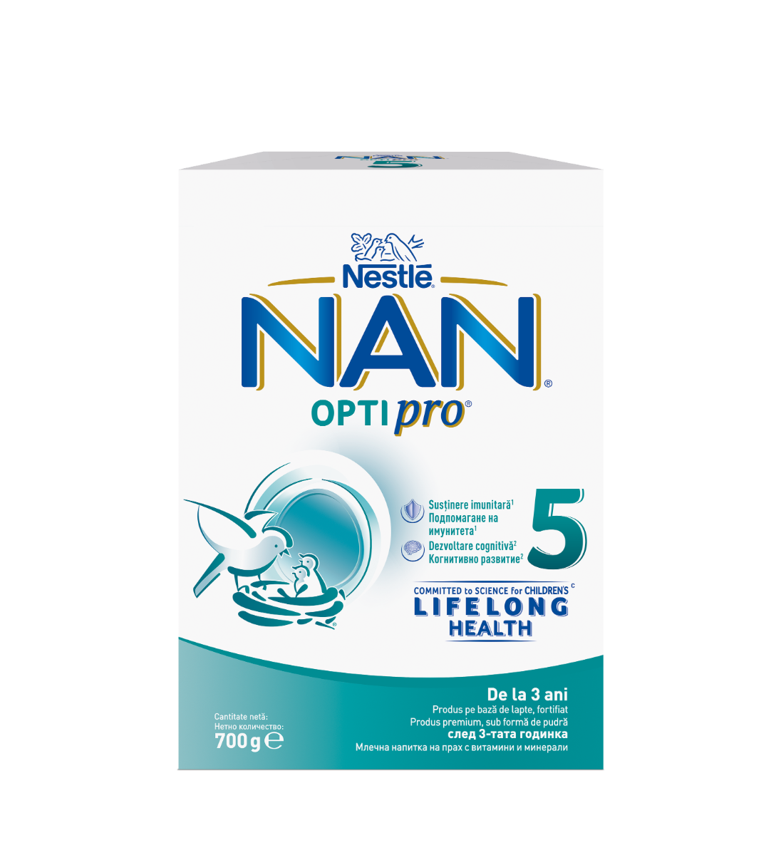 Produs pe baza de lapte praf fortifiat NAN Optipro 5 de la 3 ani, 700g, Nestle
