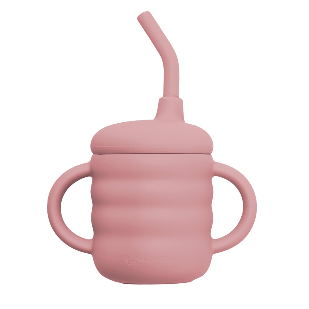Cana din silicon cu pai Old Rose 6 luni+, 1 bucata, Appekids