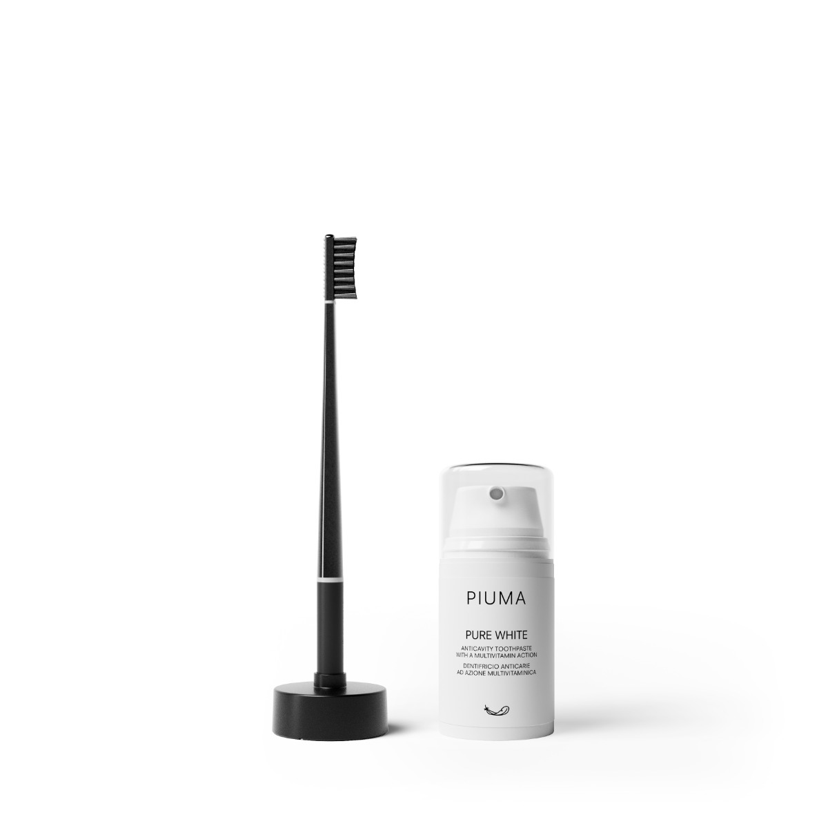 Set Periuta + Pasta de dinti 75ml Medium Perfect Black, Piuma