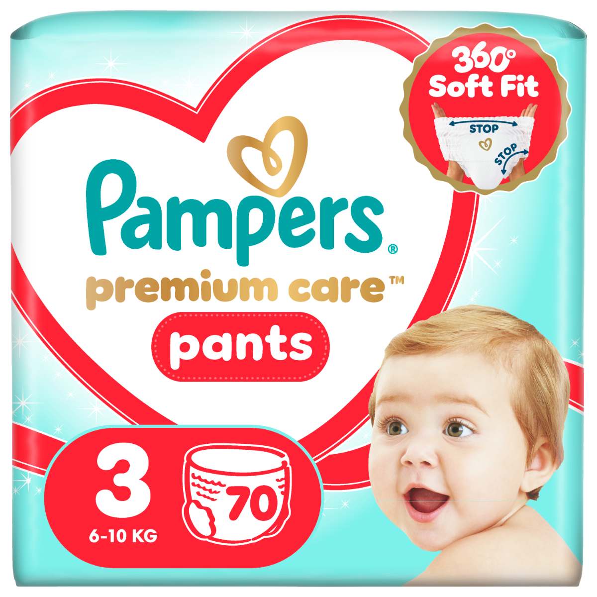 Scutece chilotel Premium Care Pants Mega Box Marimea 3 6-11 kg, 70 bucati, Pampers