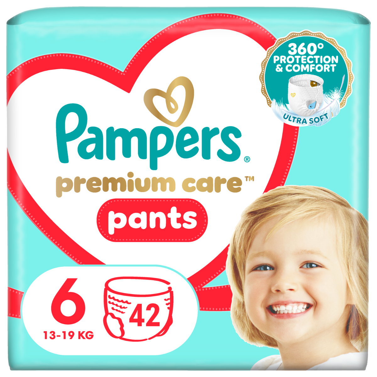 Scutece Premium Care Pants Nr.6 pentru 13-19 kg, 42 bucati, Pampers