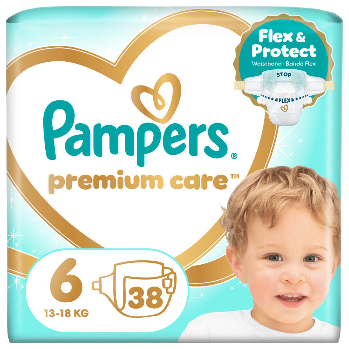 Scutece Premium Care marimea6 13+ kg, 38 bucati, Pampers