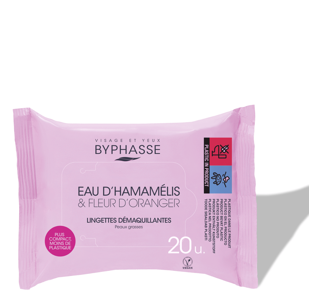 Servetele demachiante cu Apa de Hamamelis & Floare de portocal pentru ten gras, 20 bucati, Byphasse