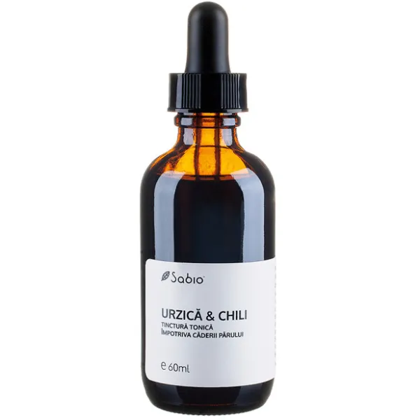 Tinctura tonica impotriva caderii parului cu Urzica si Chili, 60ml, Sabio