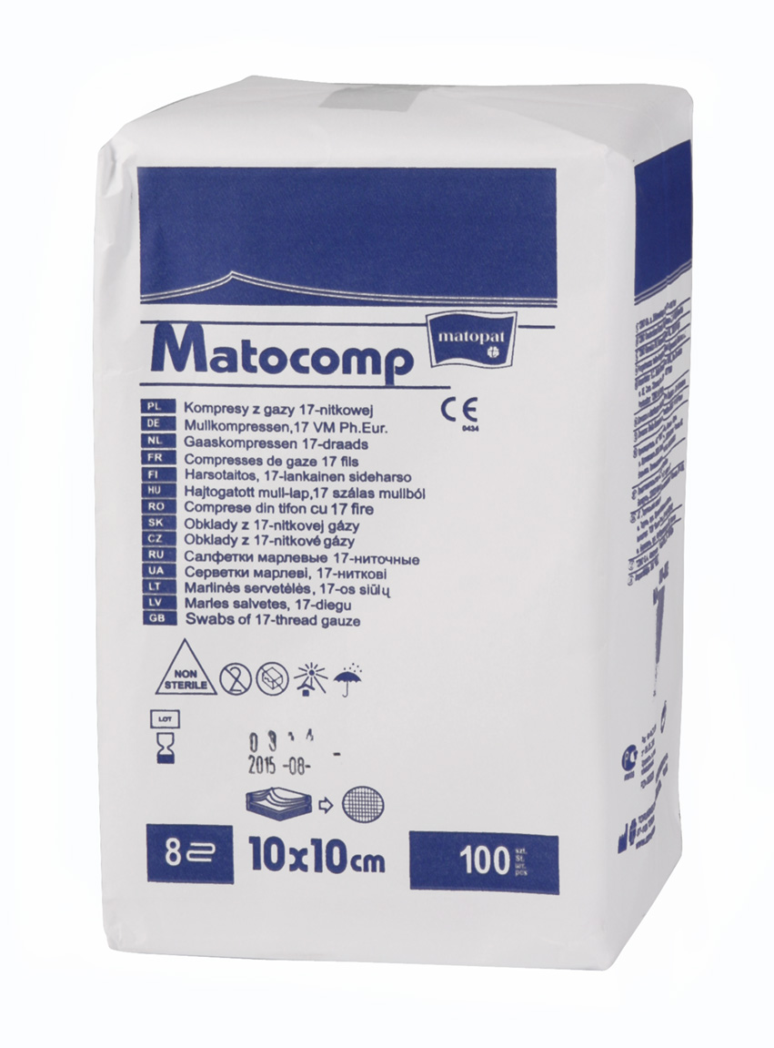 Comprese nesterile tifon 8 straturi 17 fire 10x10cm, 100 bucati, Matopat
