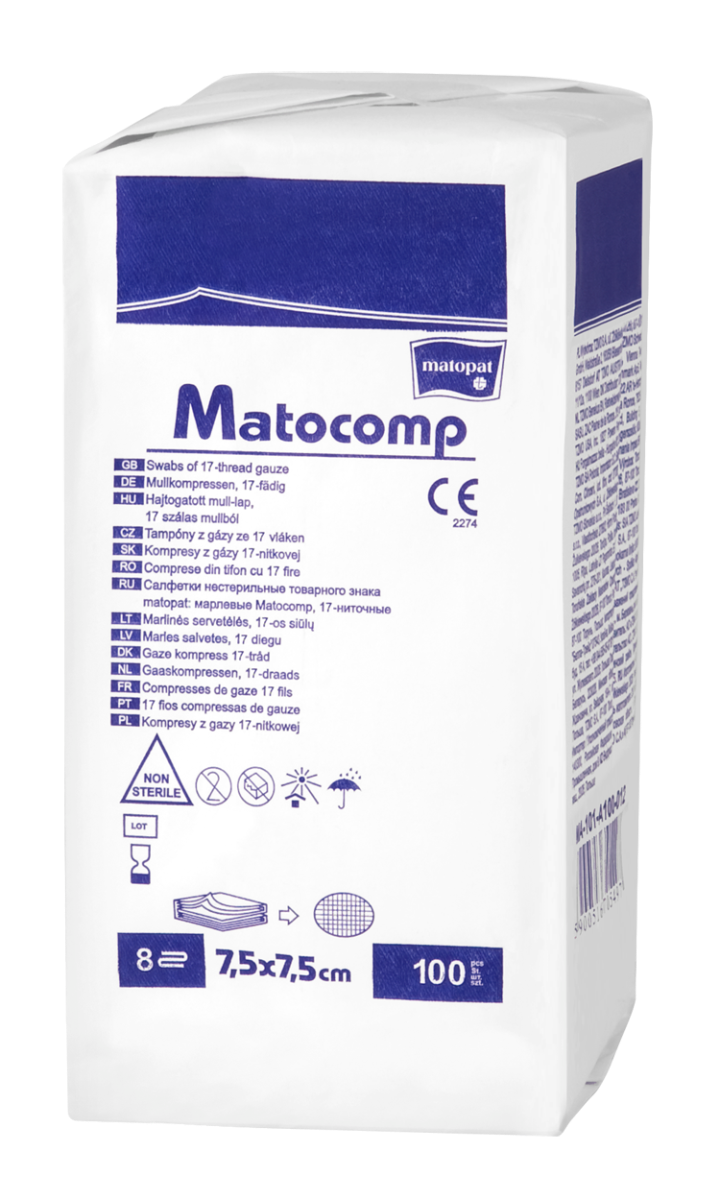 Comprese nesterile tifon 8 straturi 17 fire 7.5x7.5cm, 100 bucati, Matopat