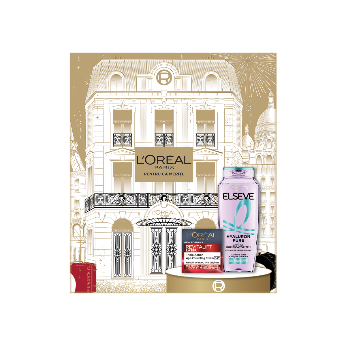 Pachet Crema antirid Revitalift Laser 50ml + Sampon Hyaluron Pure Elseve 400ml, L'Oreal