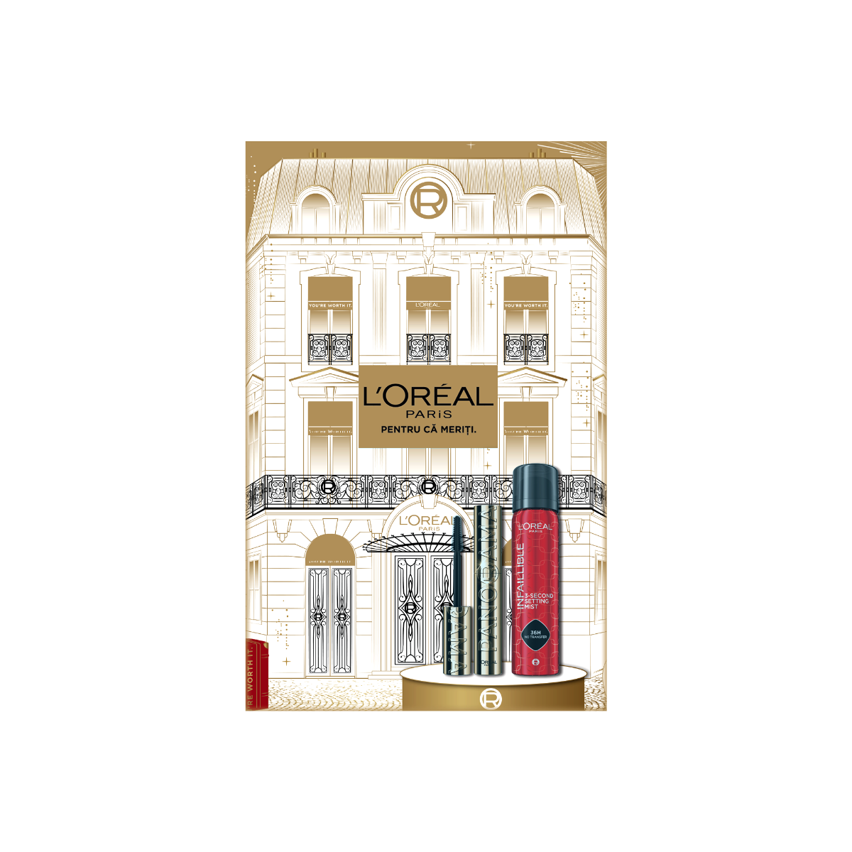 Pachet Spray de fixare Infaillible 3 Second Setting Mist 75ml + Mascara Panorama 9.9ml, L'Oreal Paris