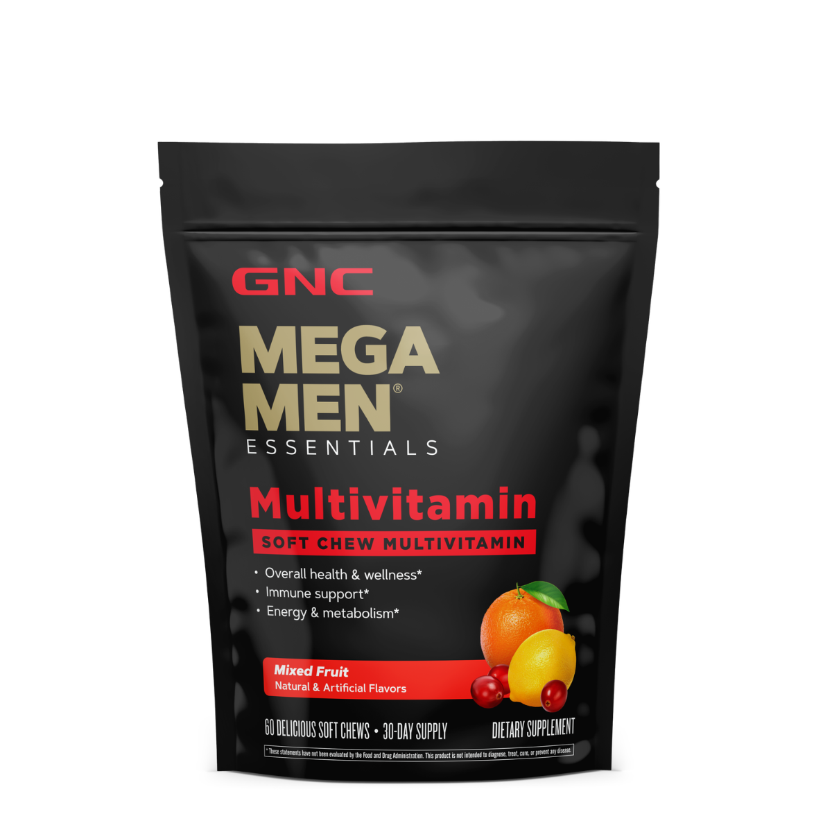 Complex de multivitamine pentru barbati cu gust de fructe asortate Mega Men® Soft Chews, 60 caramele, GNC