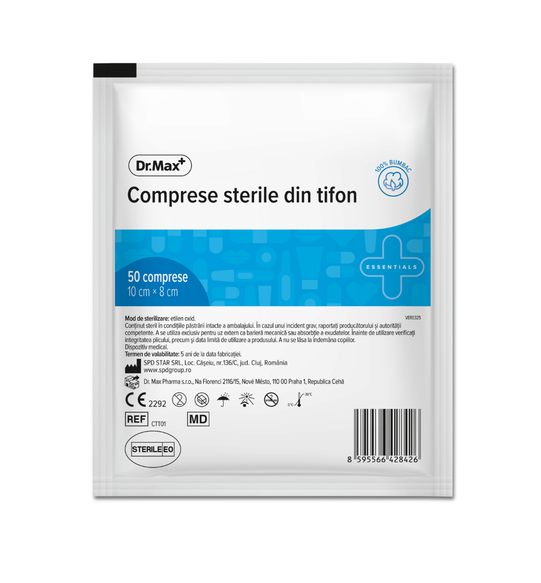 Dr. Max Comprese sterile din tifon 10 cm × 8 cm, 50 bucati