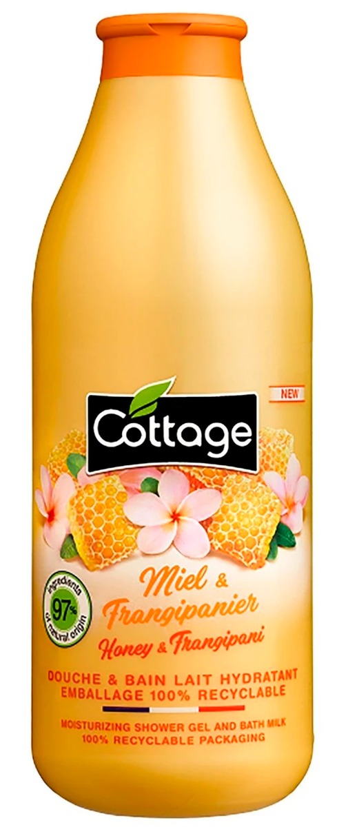 Gel de dus si Lapte de baie cu miere si frangipani, 750ml, Cottage