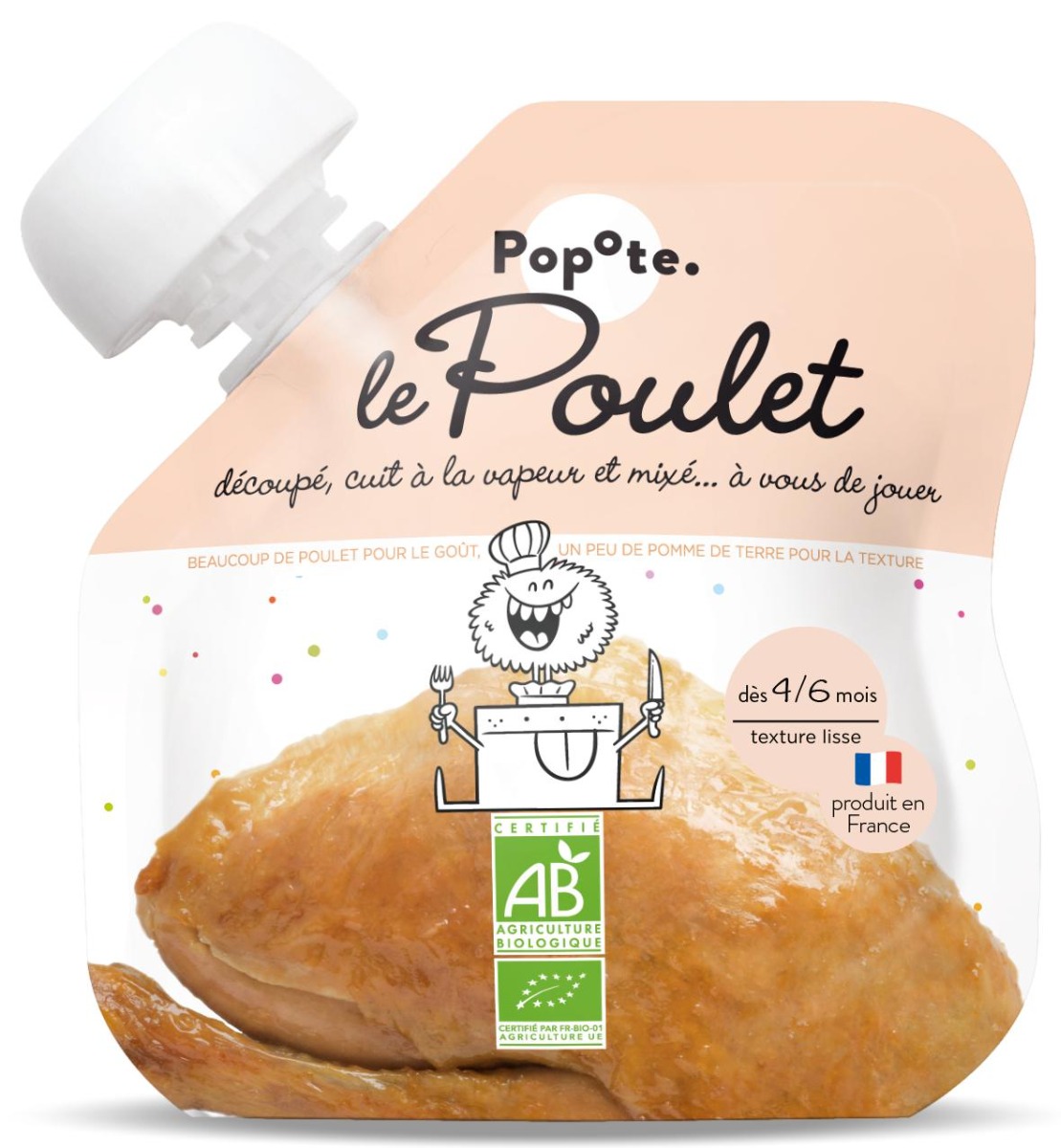 Piure cu carne de pui 4-6 luni Bio, 60g, Popote