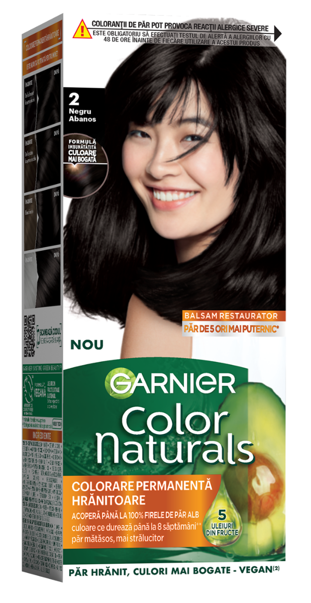 Vopsea de par permanenta Color Naturals 2.0 Negru Abanos, 112ml, Garnier