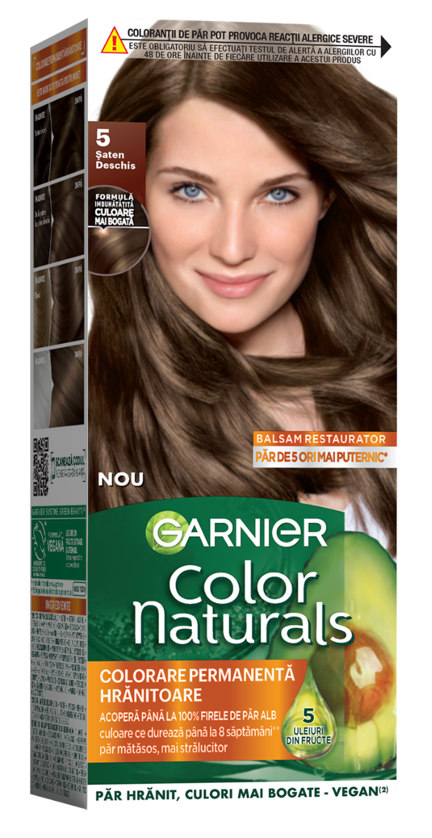 Vopsea de par permanenta Color Naturals 5 Saten Deschis, 112ml, Garnier