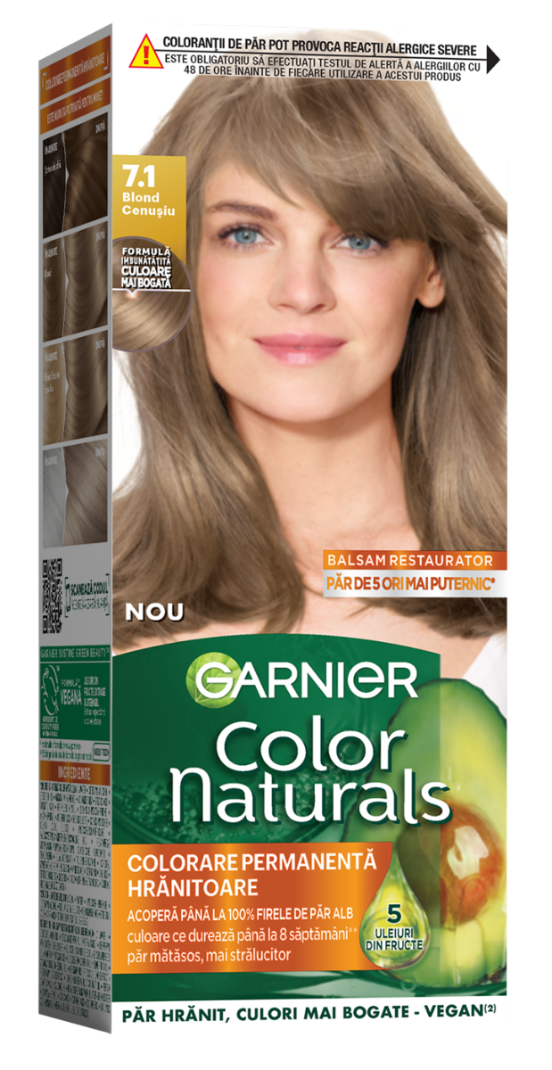 Vopsea de par permanenta Color Naturals 7.1 Blond Cenusiu, 112ml, Garnier