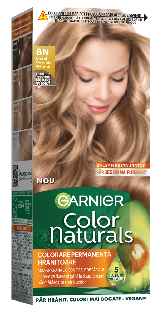 Vopsea de par permanenta Color Naturals 8N Blond Deschis Natural, 112ml, Garnier