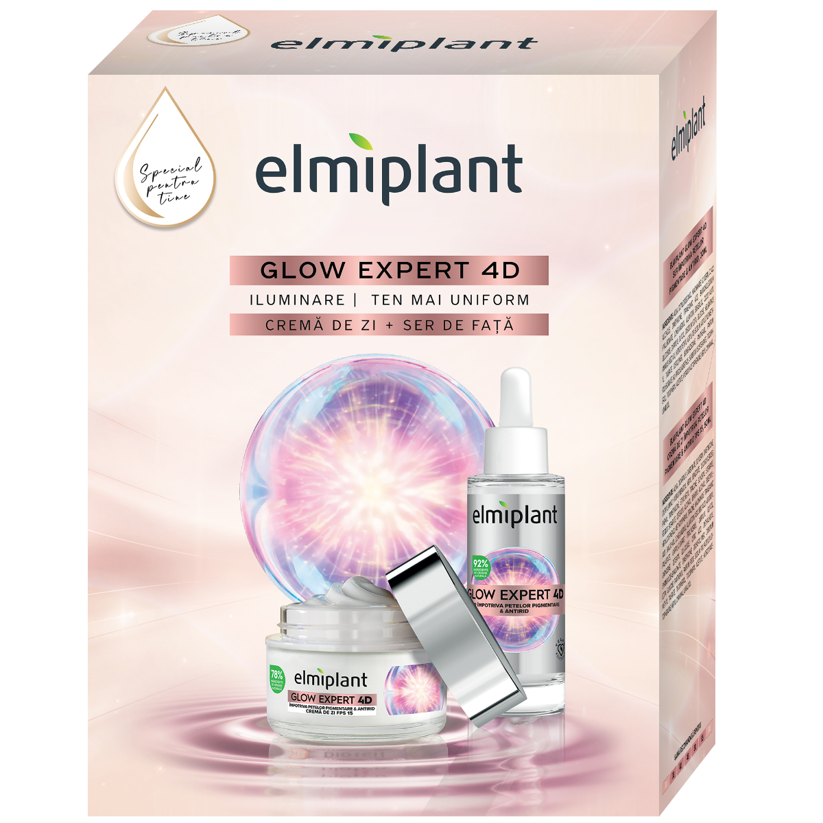 Pachet Crema de fata 50ml + Ser de fata 15ml Glow, 1 bucata, Elmiplant