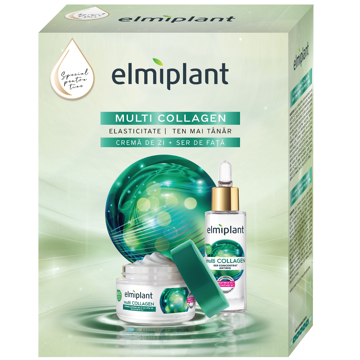 Pachet Crema de zi 30ml + Ser de fata 30ml Multi Collagen, 1 bucata, Elmiplant
