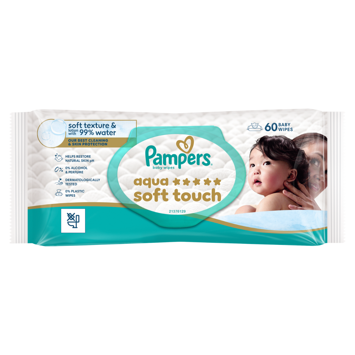 Servetele umede cu 99% apa si lotiune usoara Aqua Soft Touch, 60 bucati, Pampers