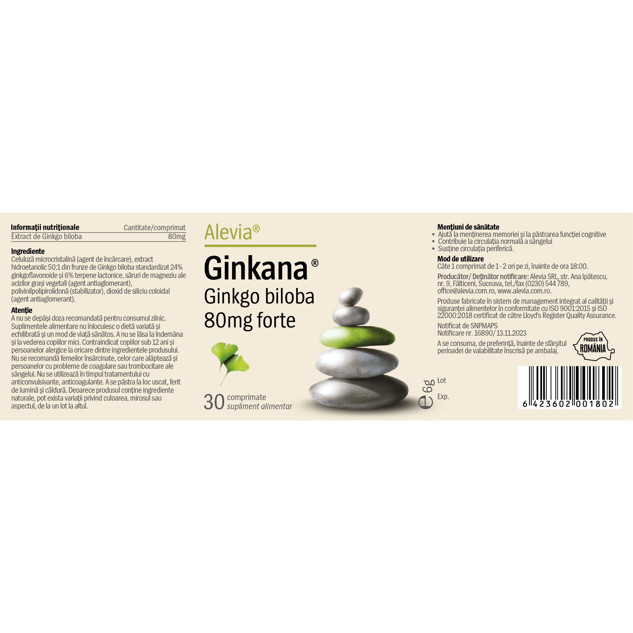 Ginkana Ginkgo biloba 80mg forte, 30 comprimate, Alevia