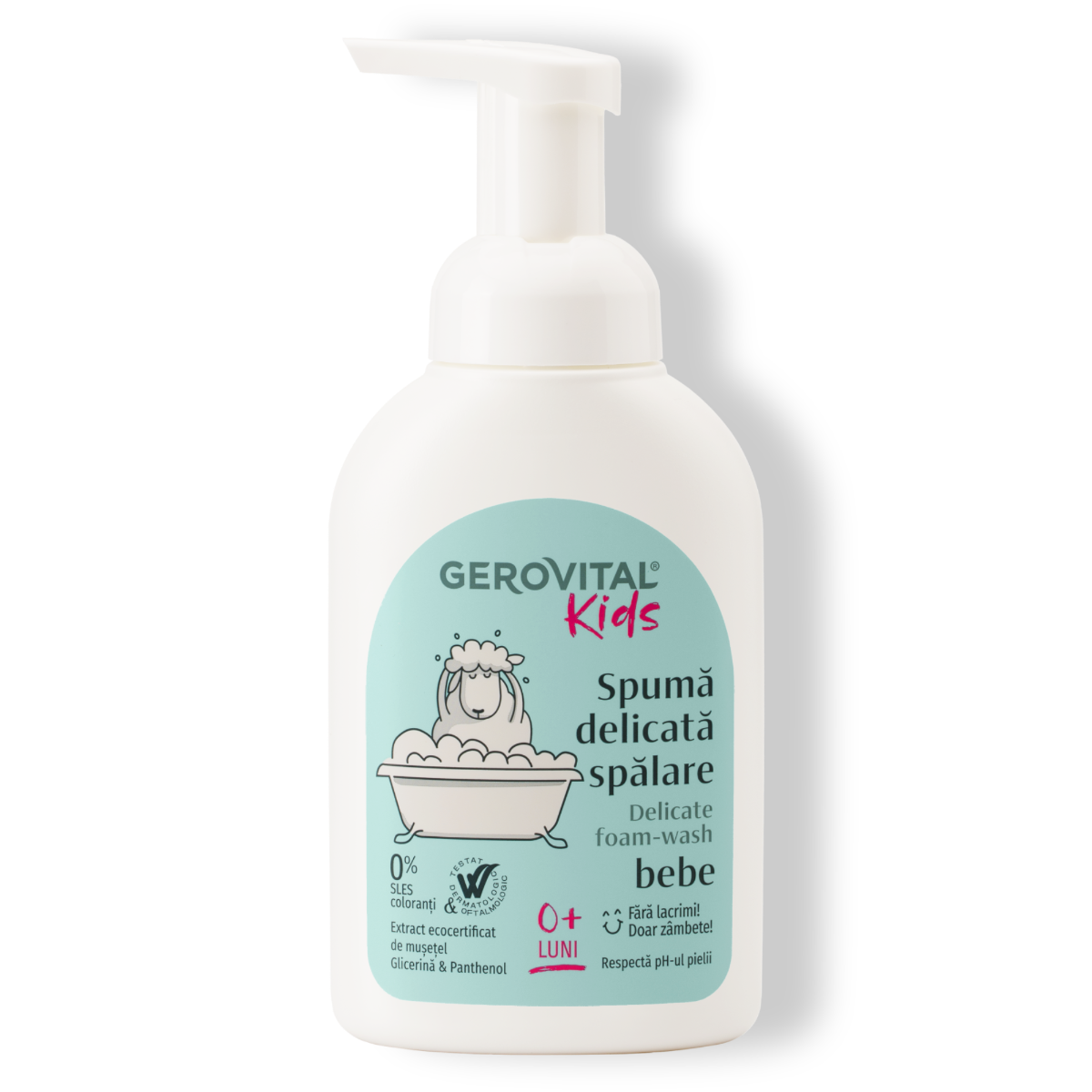 Spumă De Duș Pentru Bebeluși 2 n 1 Corp și Păr  Fără Lacrimi, Curățare Delicată Cu Extract De Mușețel, Glicerină și Panthenol, Gerovital Kids, 300 Ml