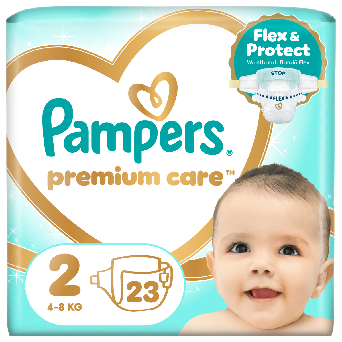 Scutece pentru bebelusi Premium Care, Marimea 2, 4-8 kg, 23 bucati, Pampers